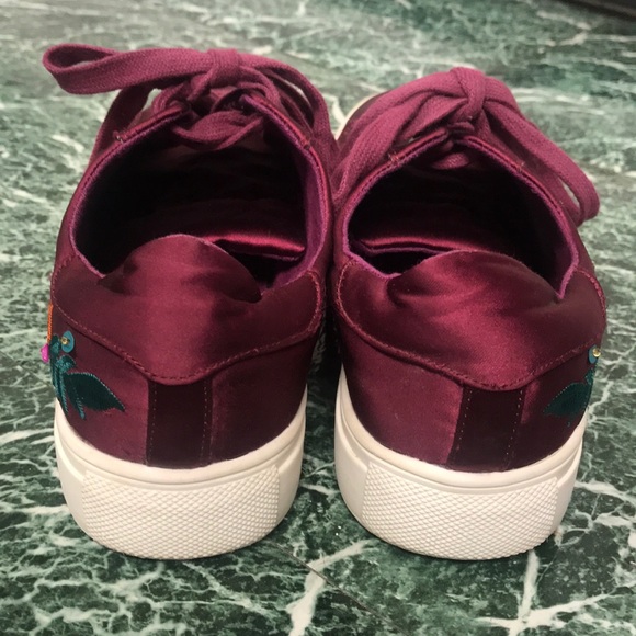 EUC MAROON RED SATIN EMBROIDERED SNEAKERS SIZE 6 - Picture 4 of 8